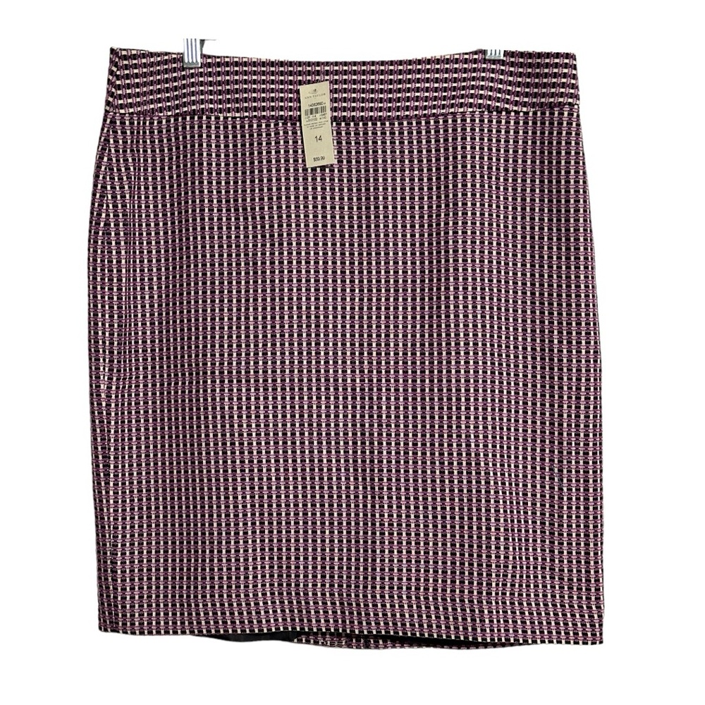 Ann Taylor NWT Pink Black Tweed Textured Lined Pencil Straight Knee Length Skirt